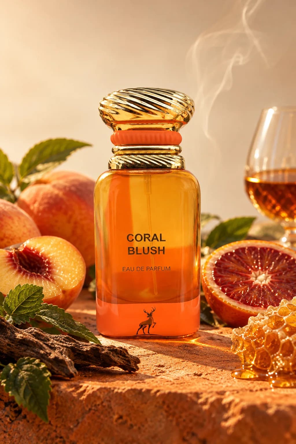 Coral Blush de Maison Alhambra, mis en scène avec ses matières premières