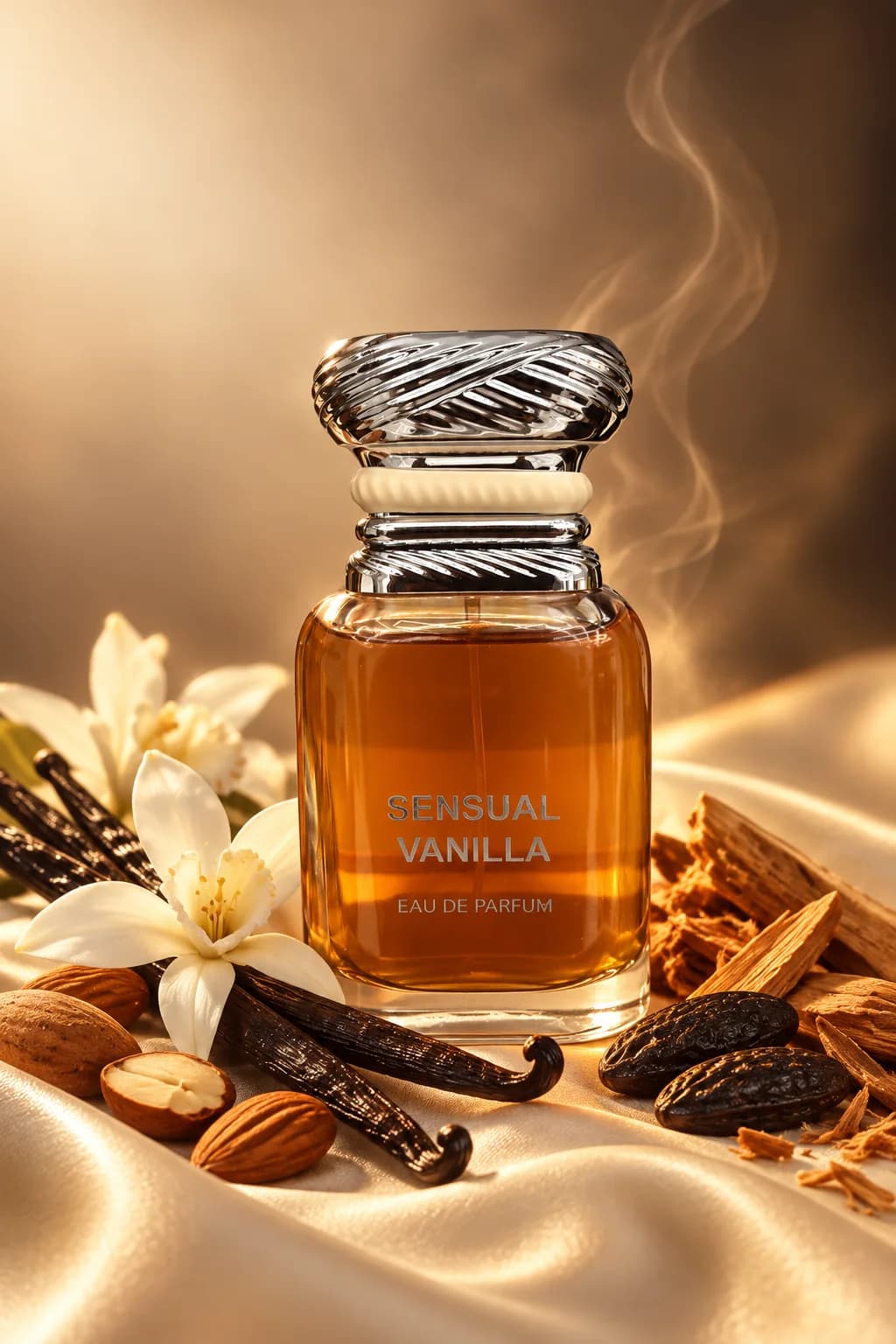 Sensual Vanilla de Maison Alhambra, mis en scène avec ses matières premières