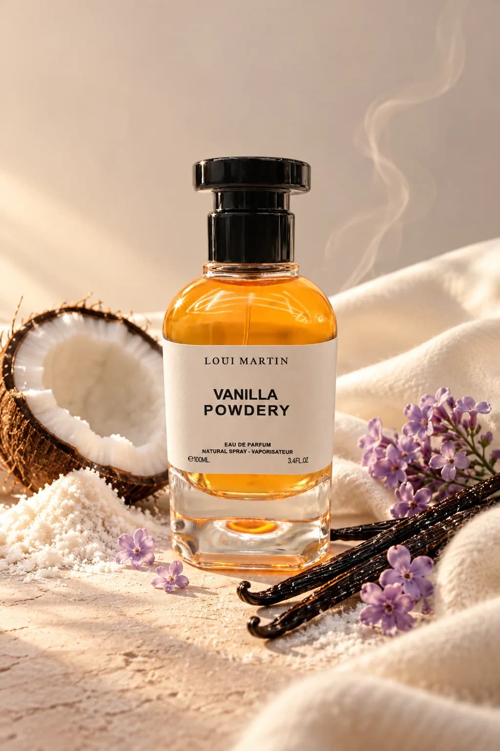 Vanilla Powdery de Loui Martin, mis en scène avec ses matières premières