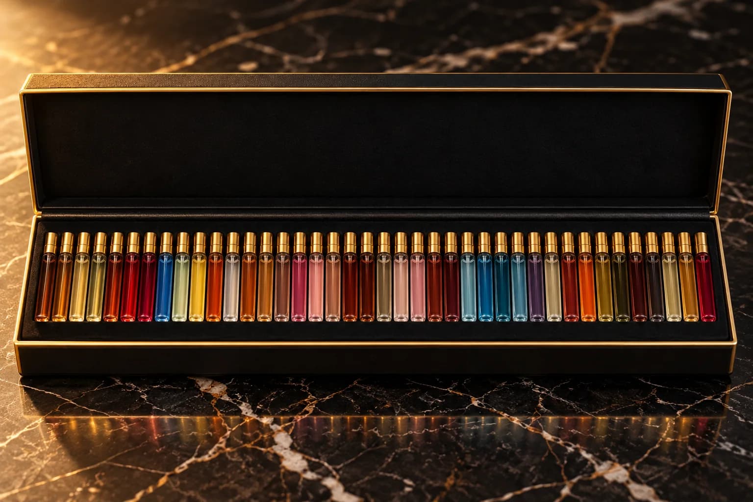 Coffret découverte : 43 échantillons 2 ml dans un écrin noir et or