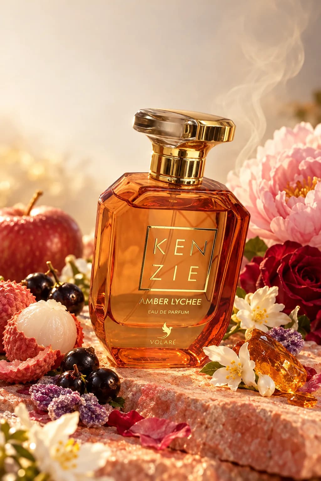 Kenzie Amber Lychee de Volaré, mis en scène avec ses matières premières